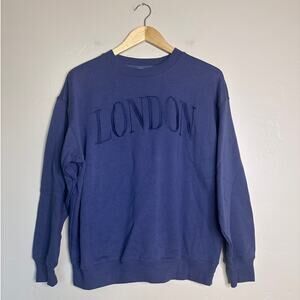 Oversized LONDON Embroidered Deep Blue Pullover Sweatshirt SMALL